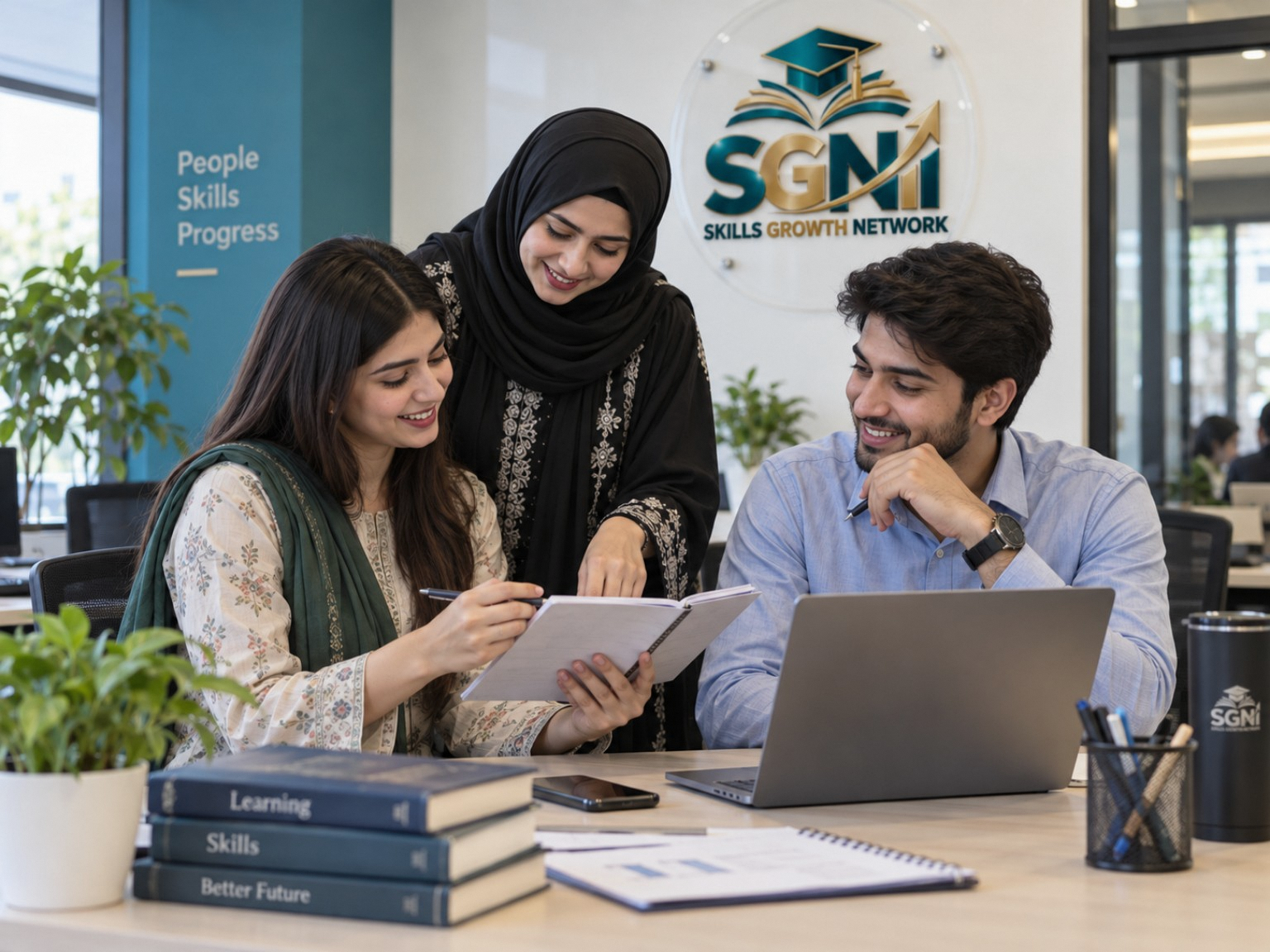 Skills Growth Network members reviewing assignment work